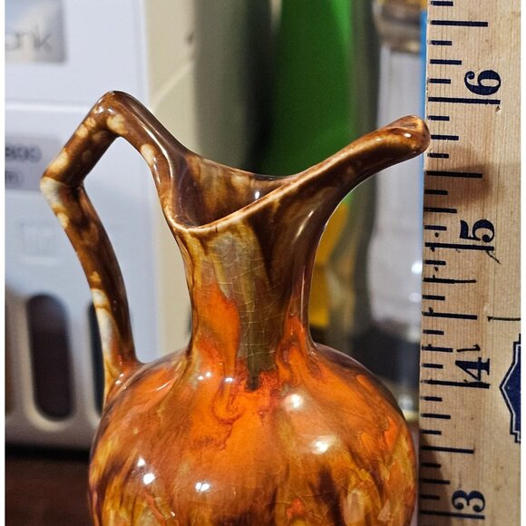Jem of California 6" Art Pottery 1969 Orange Drip Glaze Pitcher Vase MCM - Picture 9 of 9